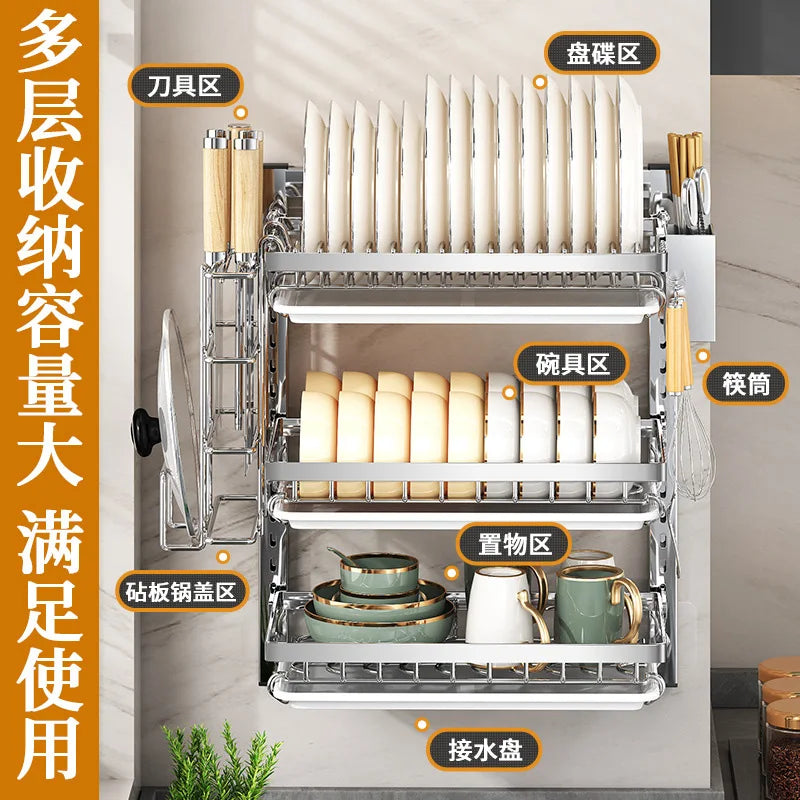 Stainless Steel Dish Dryer Station Built-In Cutting Board