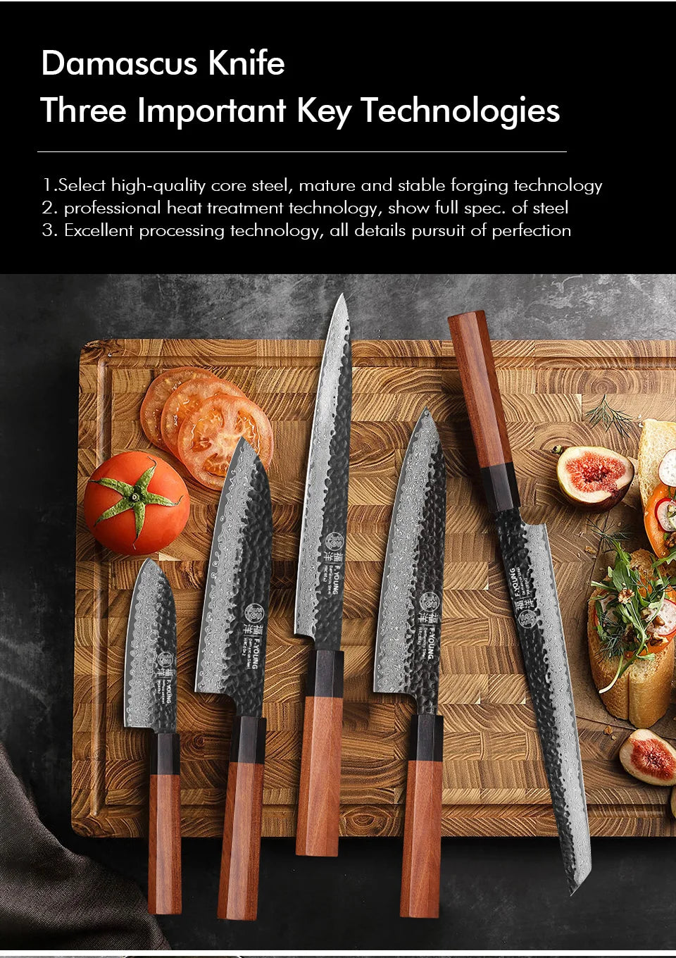 Young Japanese Hand Forged Chef Knife Damascus Steel