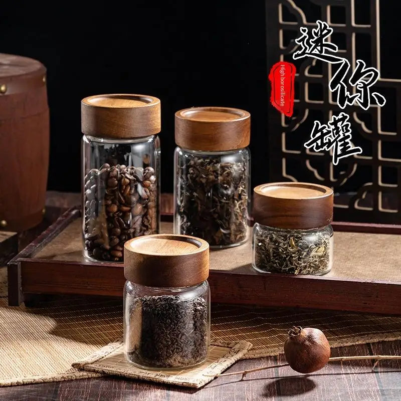 Coffee Beans Sealed Tank Transparent Glass Container Wood