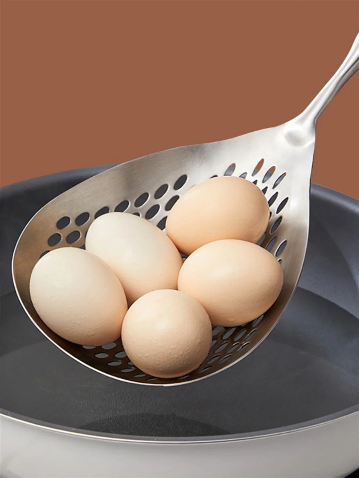 1pc Large Durable Stainless Steel Colander Skimmer Spoon