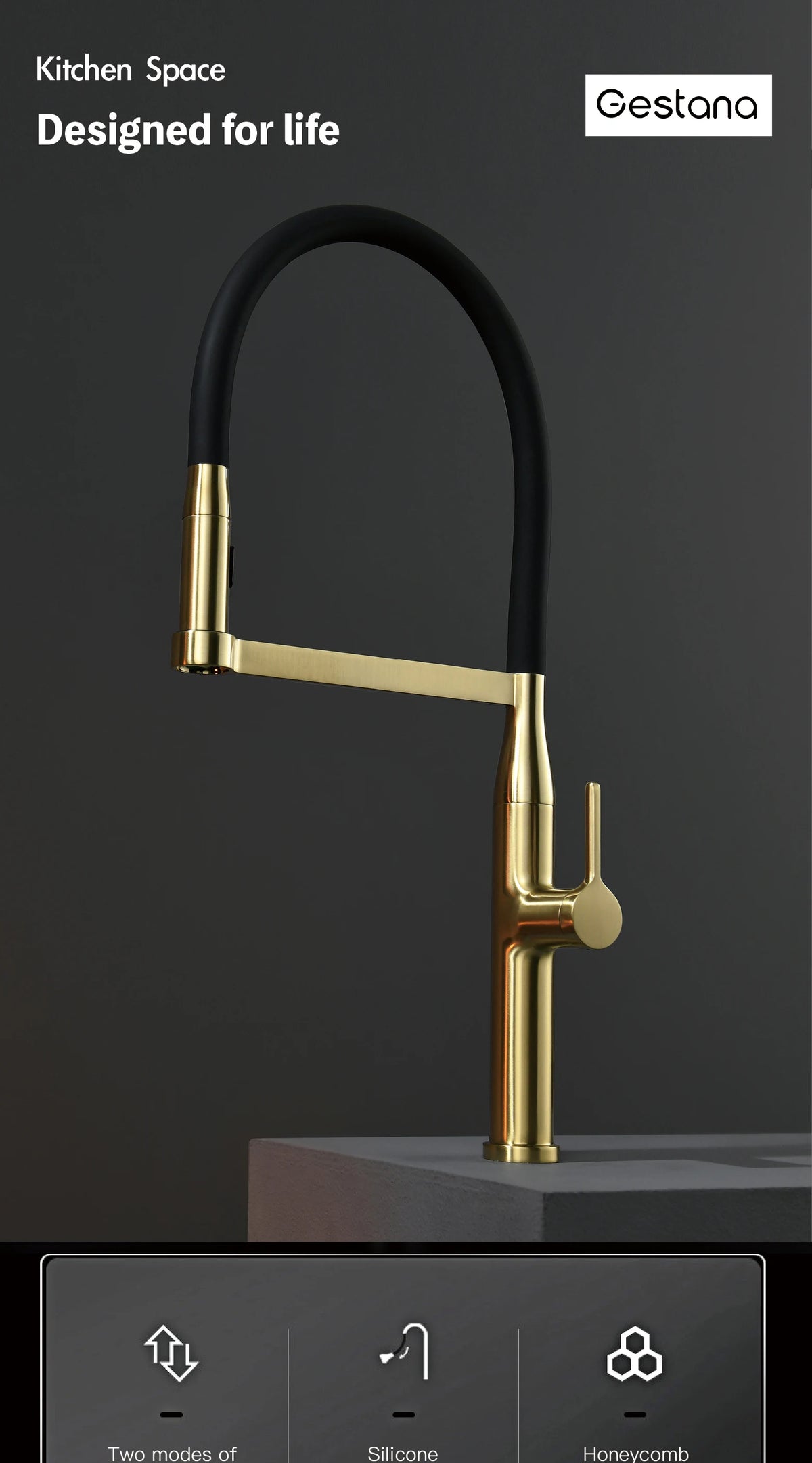 Luxury Brushed Gold Brass Pull Out Faucet Ceramic