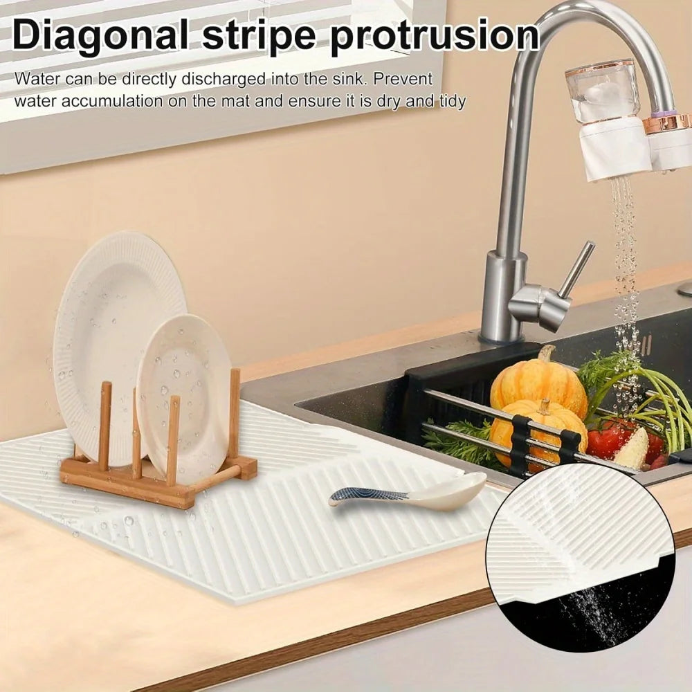 Leeseph 1pc Silicone Dish Drying Mat Collapsible Quick-Drying