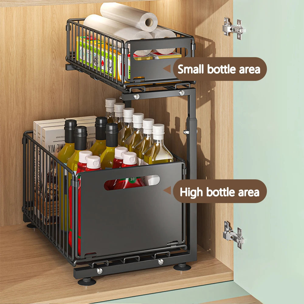 Tier Pull Out Cabinet Organizer Adjustable Storage Rack