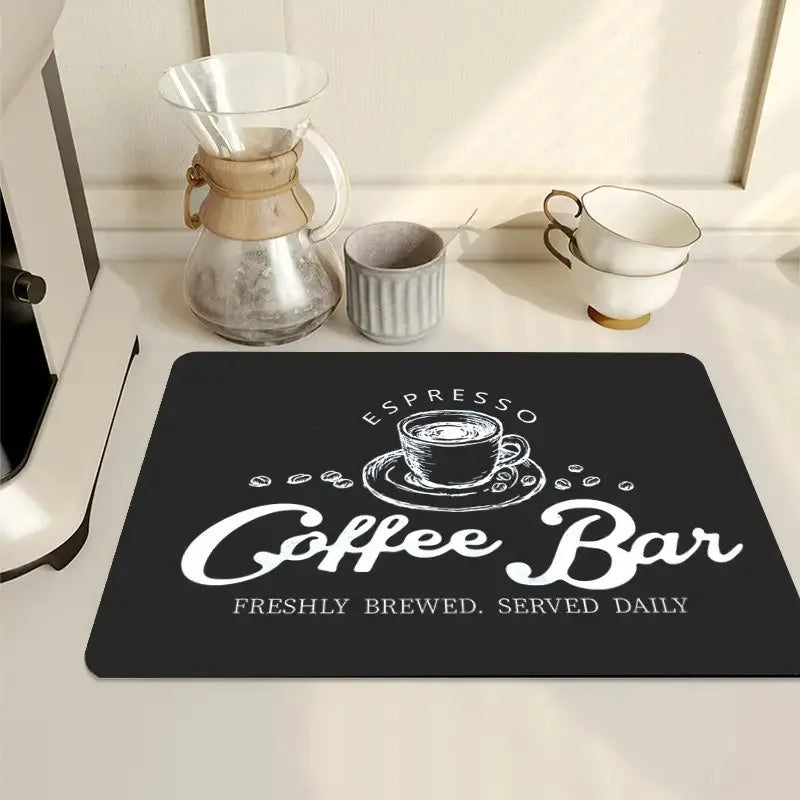 Creative Coffee Print Drying Mat Soft Rubber Non-Slip