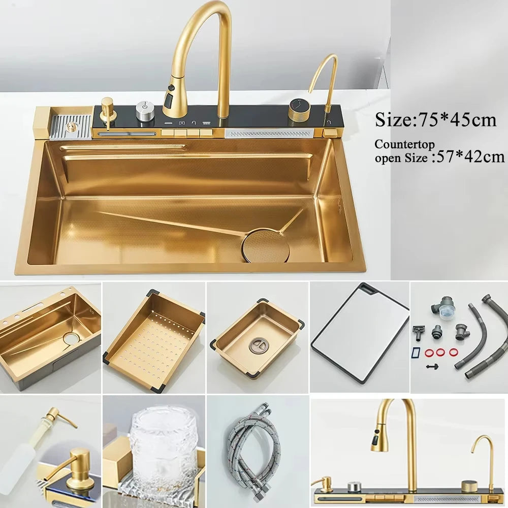 304 Stainless Steel Waterfall Sink Large Slot Integrated