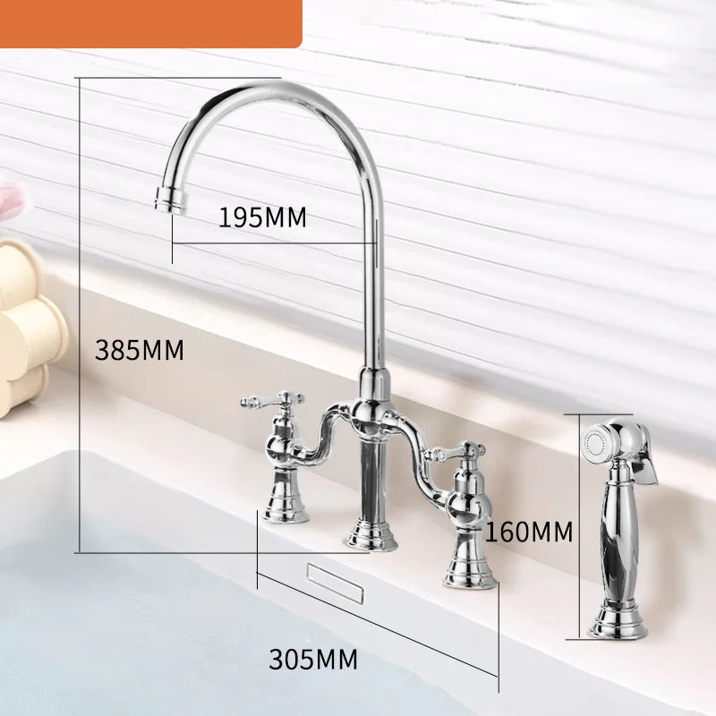 Vintage Bridge Antique Faucet Basin Solid Brass Double-Handle