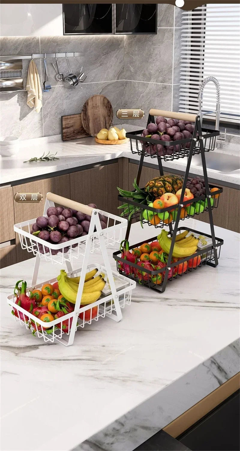 Tiers Countertop Fruit Basket Iron Art Organizer Fruits