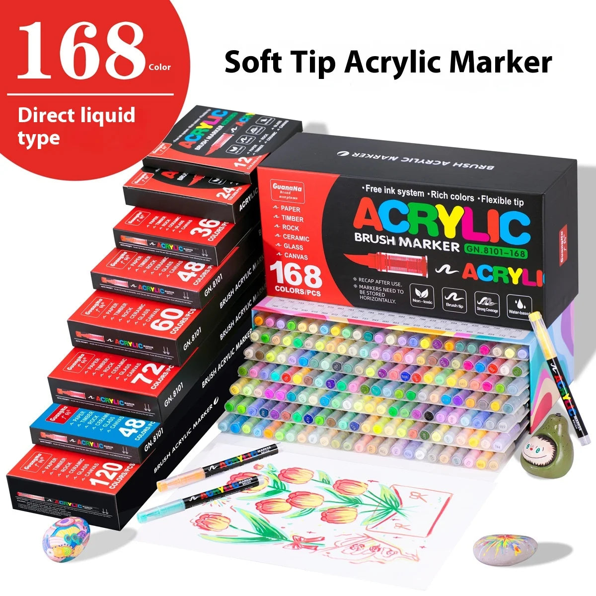 12-240 Colors Acrylic Paint Pens Pencil Brush Markers