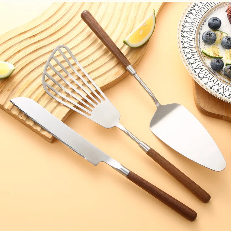 5pcs 304 Stainless Steel Nature Wood Kitchenware Cooking