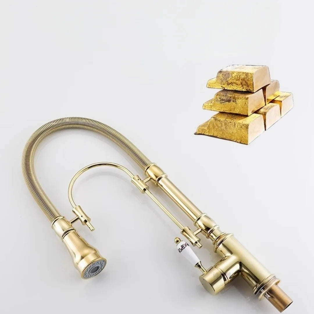 Gold Pull Down Faucet Brass Cold Sink Faucet