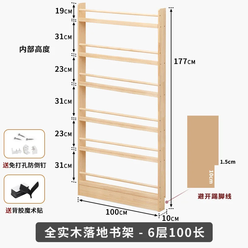 Solid Wood Narrow Bookshelf Door Backspace Saver Children