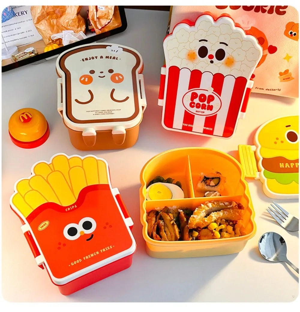 Creative Cartoon Bento Box Hamburger French Fries Divided