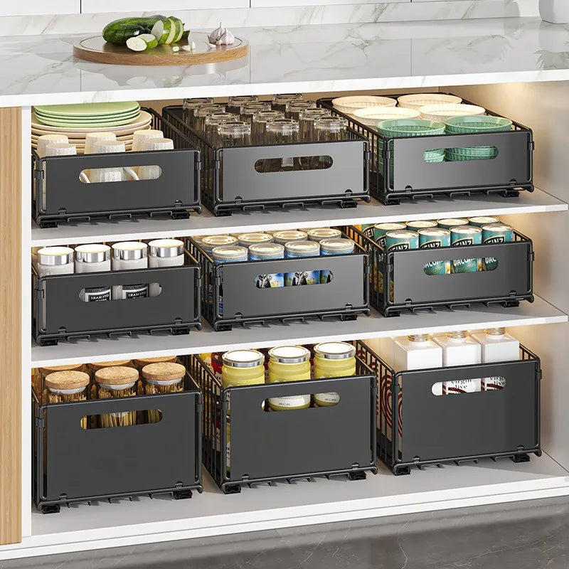 Non Perforated Folding Cabinet Pull-Out Basket Snack Storage