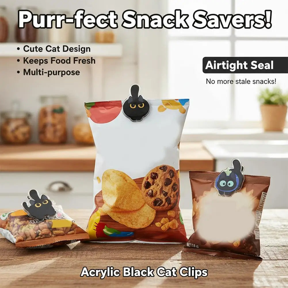 8pcs Cute Black Cat Bag Clips Food Storage