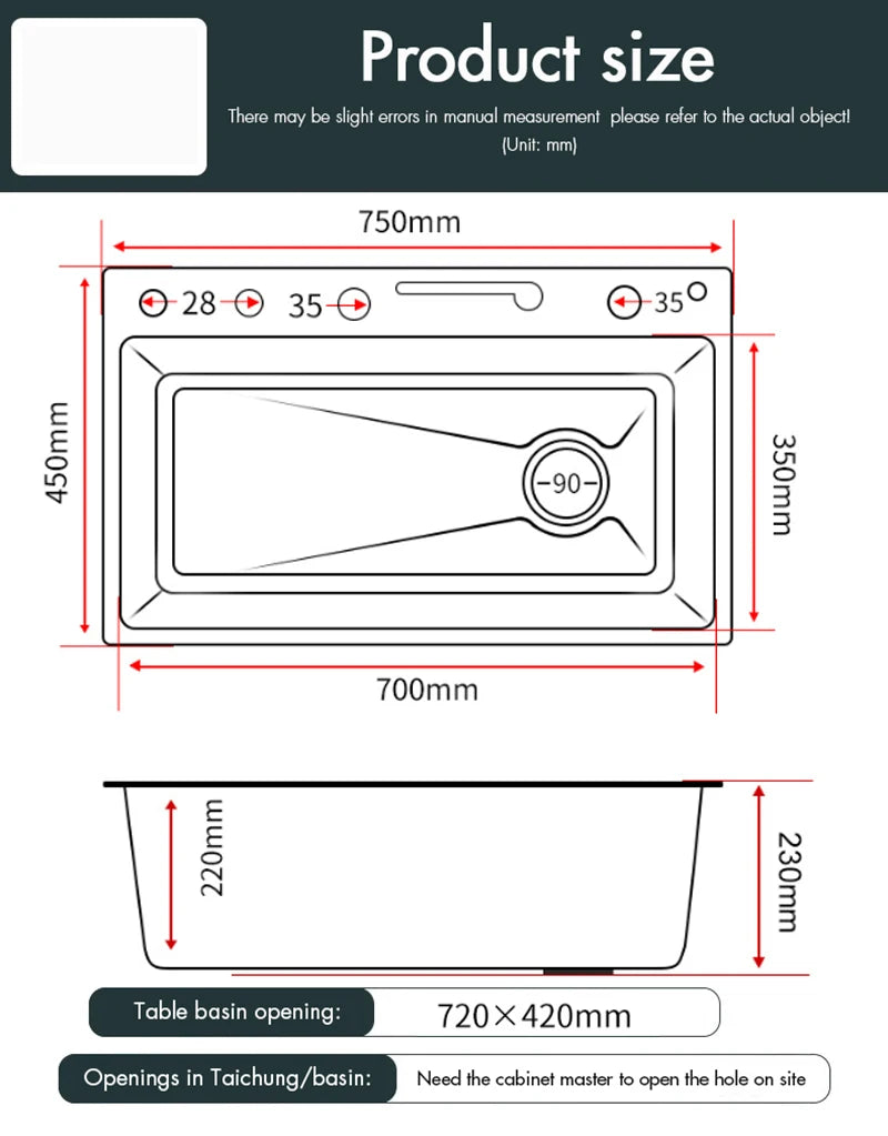 304 Stainless Steel Waterfall Sink Large Slot Integrated