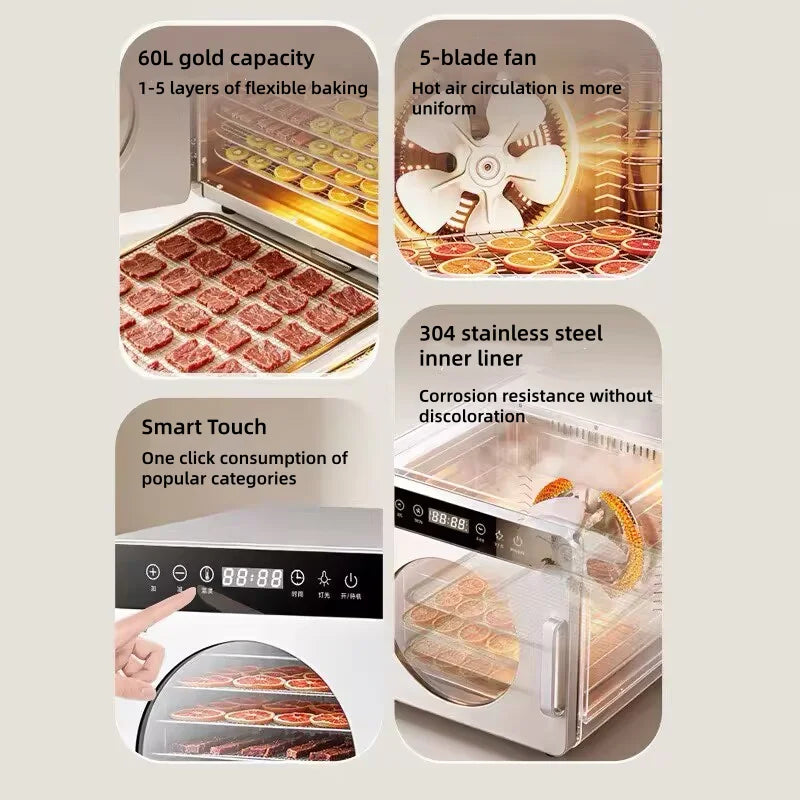 8-Layer Commercial Food Dehydrator Stainless Steel Electric Dryer