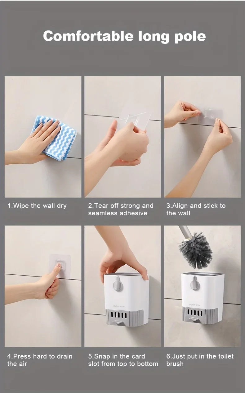 Toilet Brush Holder Wall Mounted Long Handle Toilet