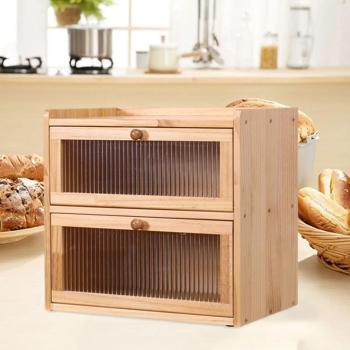 Bread Box Countertop Layer Unique Gift Flip Lid