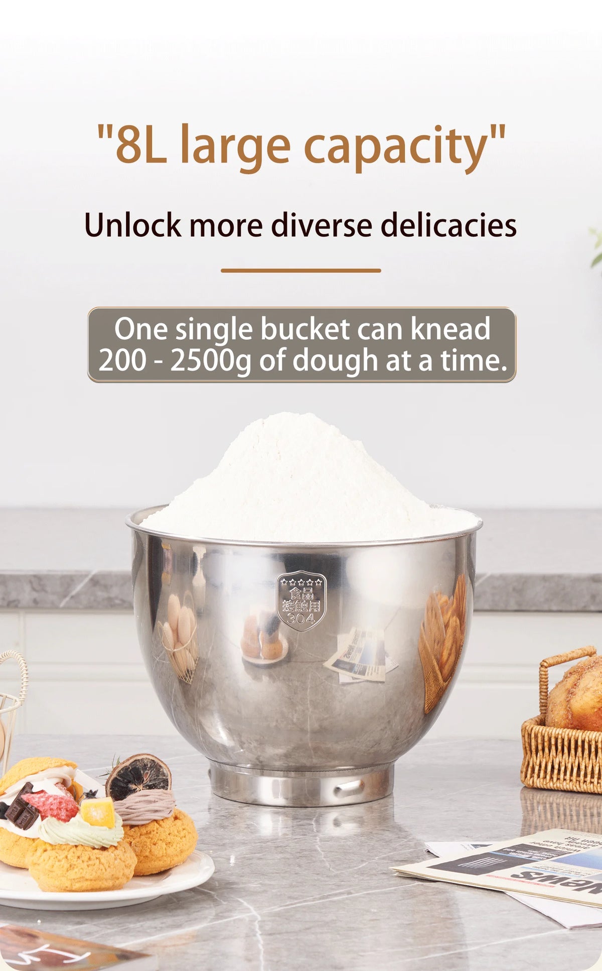 Sunatur 8l Stand Mixer 2000w Stainless Steel Bowl
