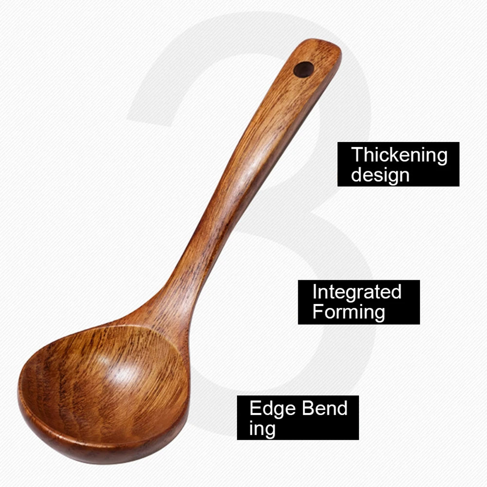 1pc Wooden Soup Spoon Long Handle Dessert Rice