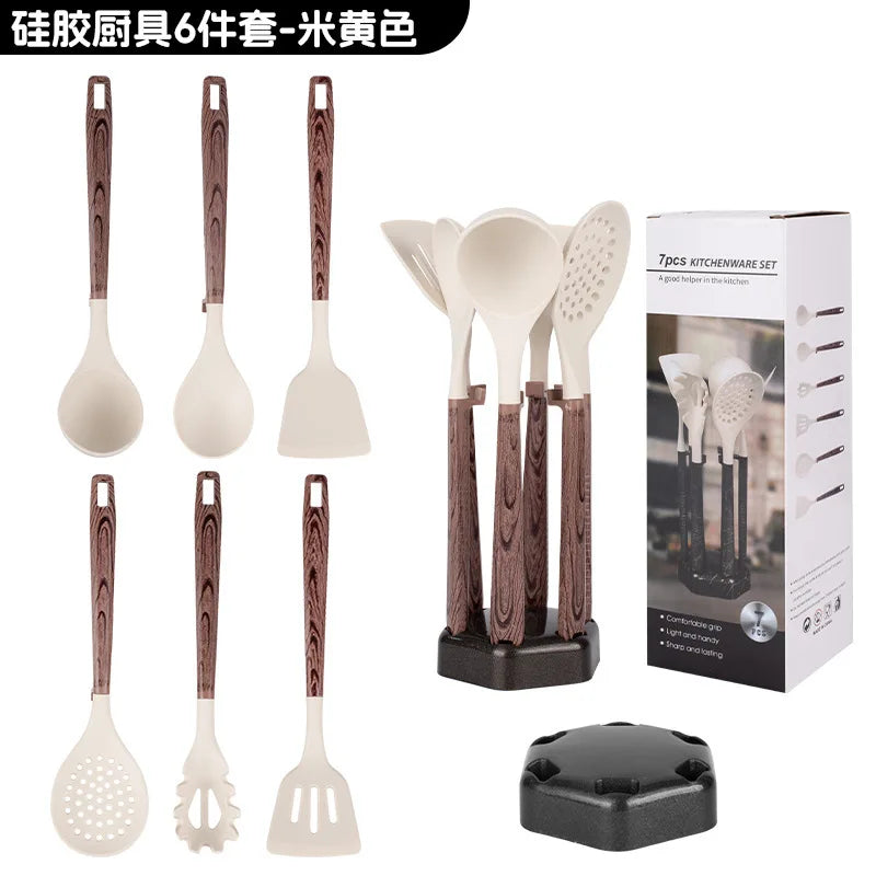 7pcs Silicone Cooking Utensils Non-Stick Cookware Black Cuisine