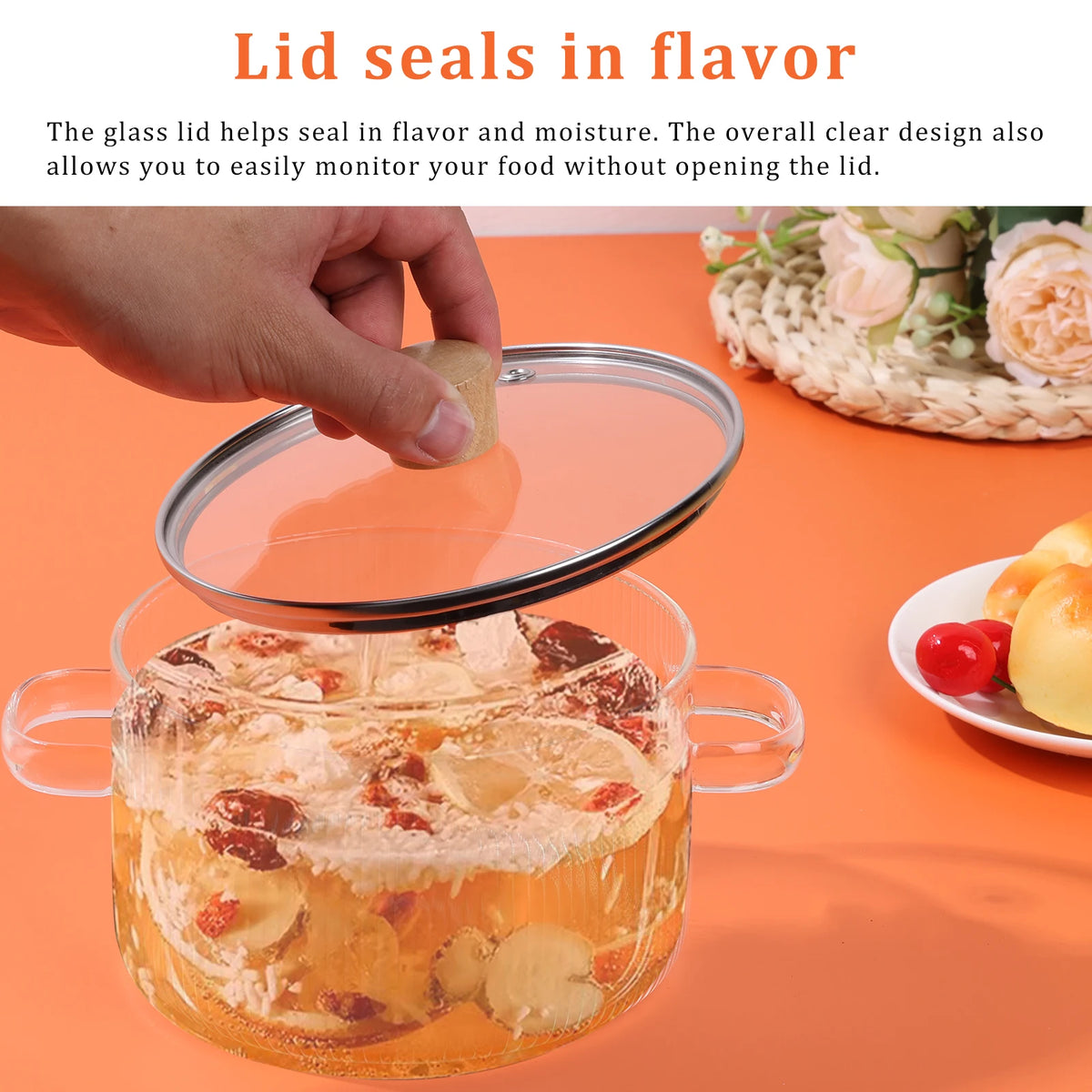 Glass Saucepan Clear Cooking Pot Lid 6l Heat