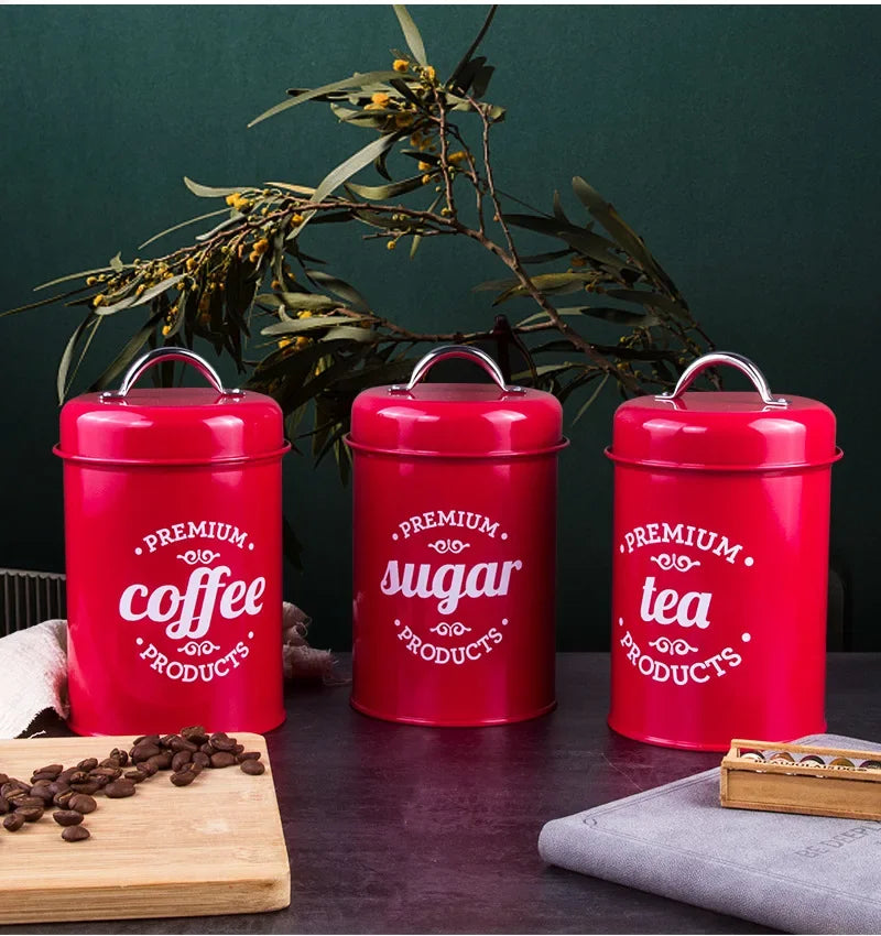 Canisters Coffee Tea Sugar Flour Metal Tin Jars