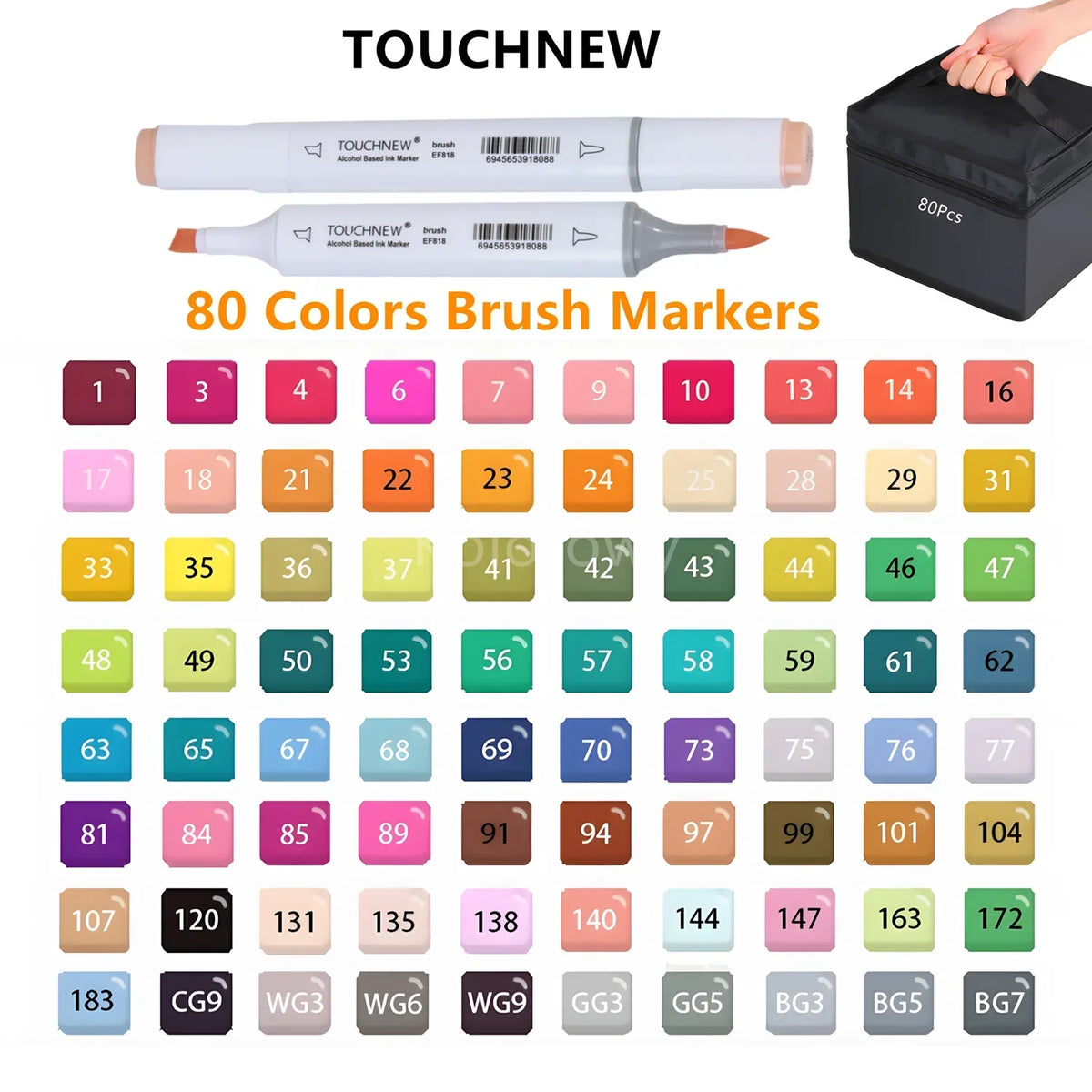 Touchnew Alcohol Markers Soft Brush Tip Brush Markers