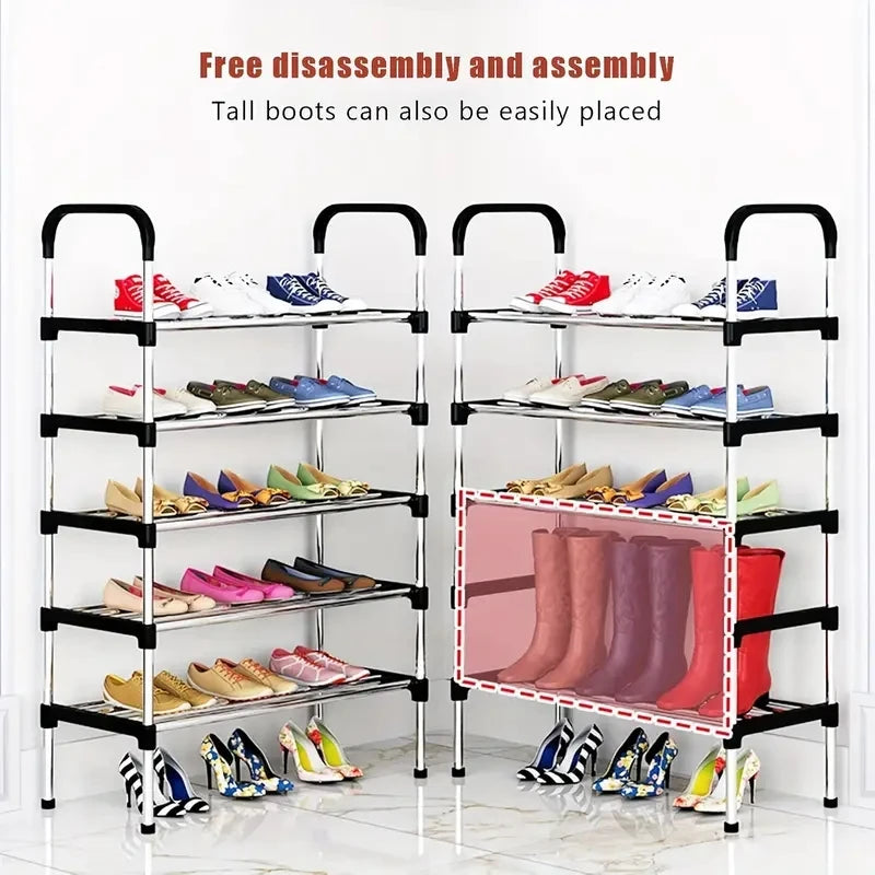 Shoe Rack Multi-Layer Dustproof Door Black Shoe Cabinet