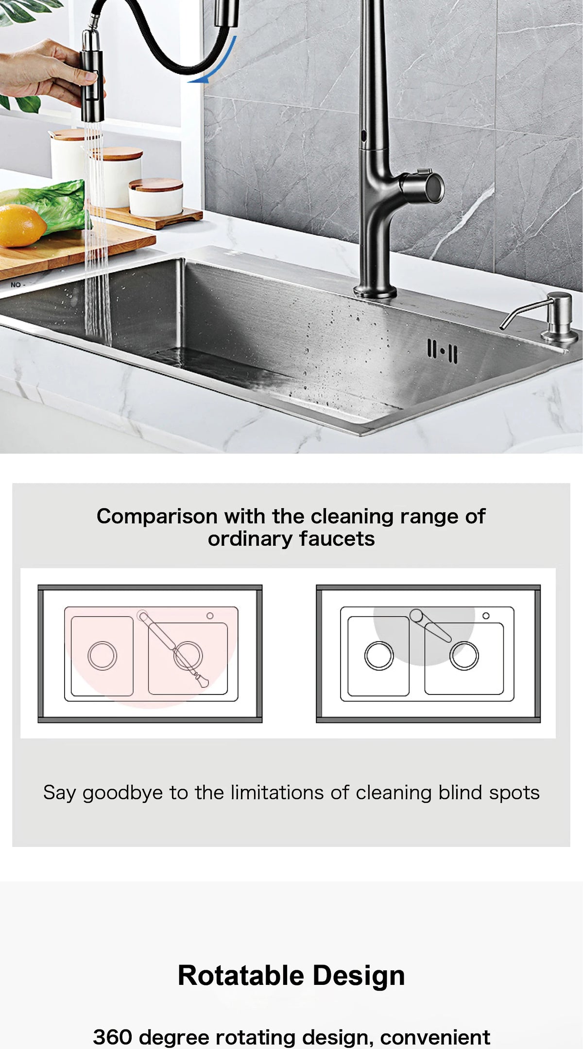 Modern Style Gun Gray Pull-Out Faucet Handle &Cold