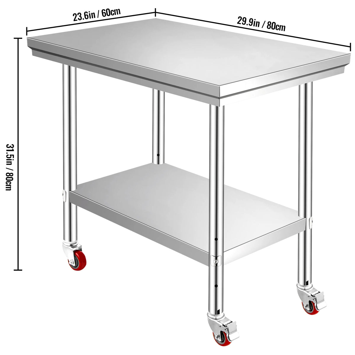 Succebuy Stainless Steel Prep Table Caster Wheels Backsplash