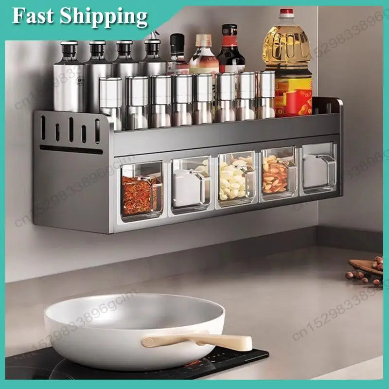 -Babq Wall-Mounted Stainless Steel Spice Rack - Multi-Functional