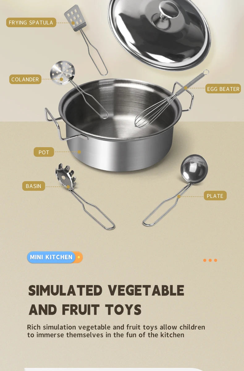 Stainless Steel Kids Toy Real Metal Cooking Utensils