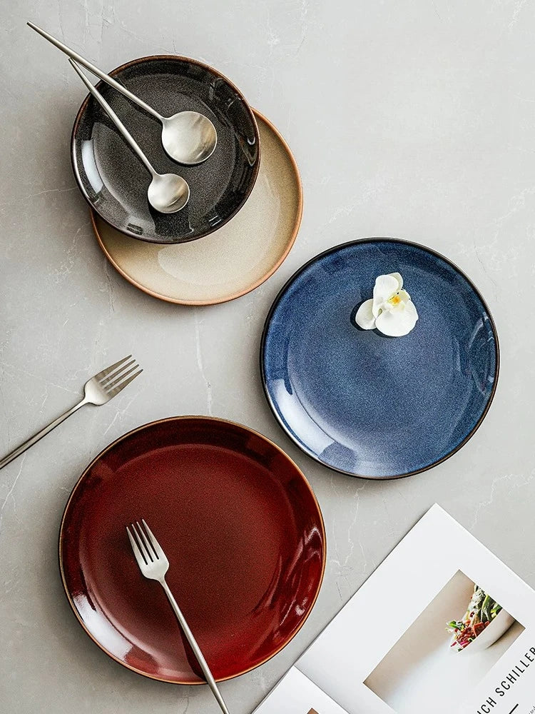 Ceramic Dinner Plate Creative Kiln Change Retro Shallow