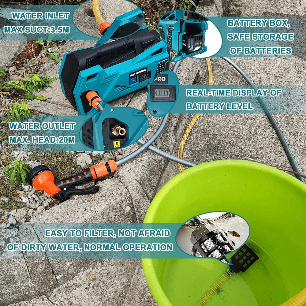 Patuopro Cordless Water Pump Electric Watering Machine 10m