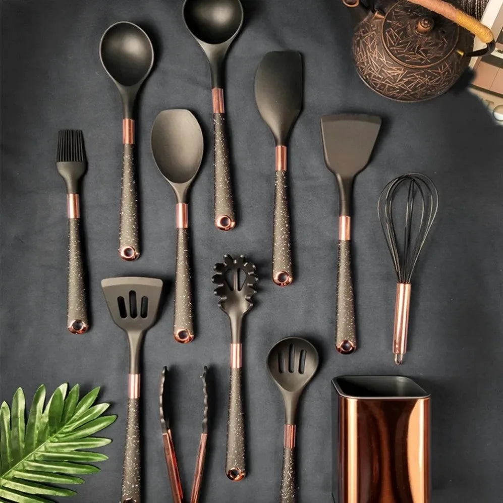 1-Pack Silicone Utensils Non-Stick Cooking Gold Plated Heat