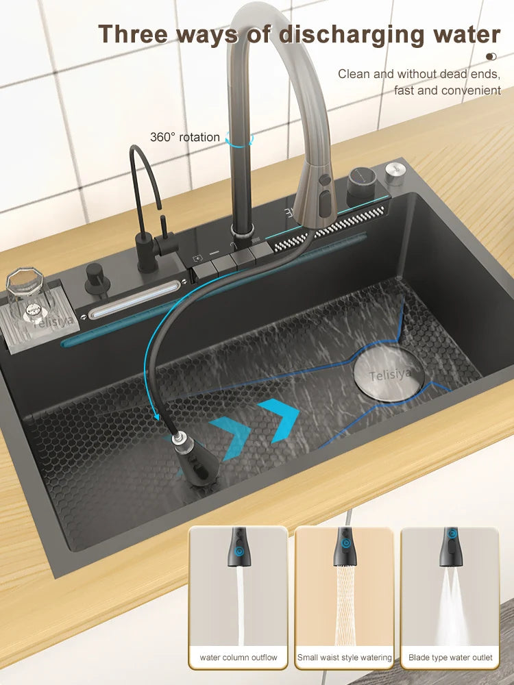 Various Waterfall Sink Stainless Steel Large Slot Digital