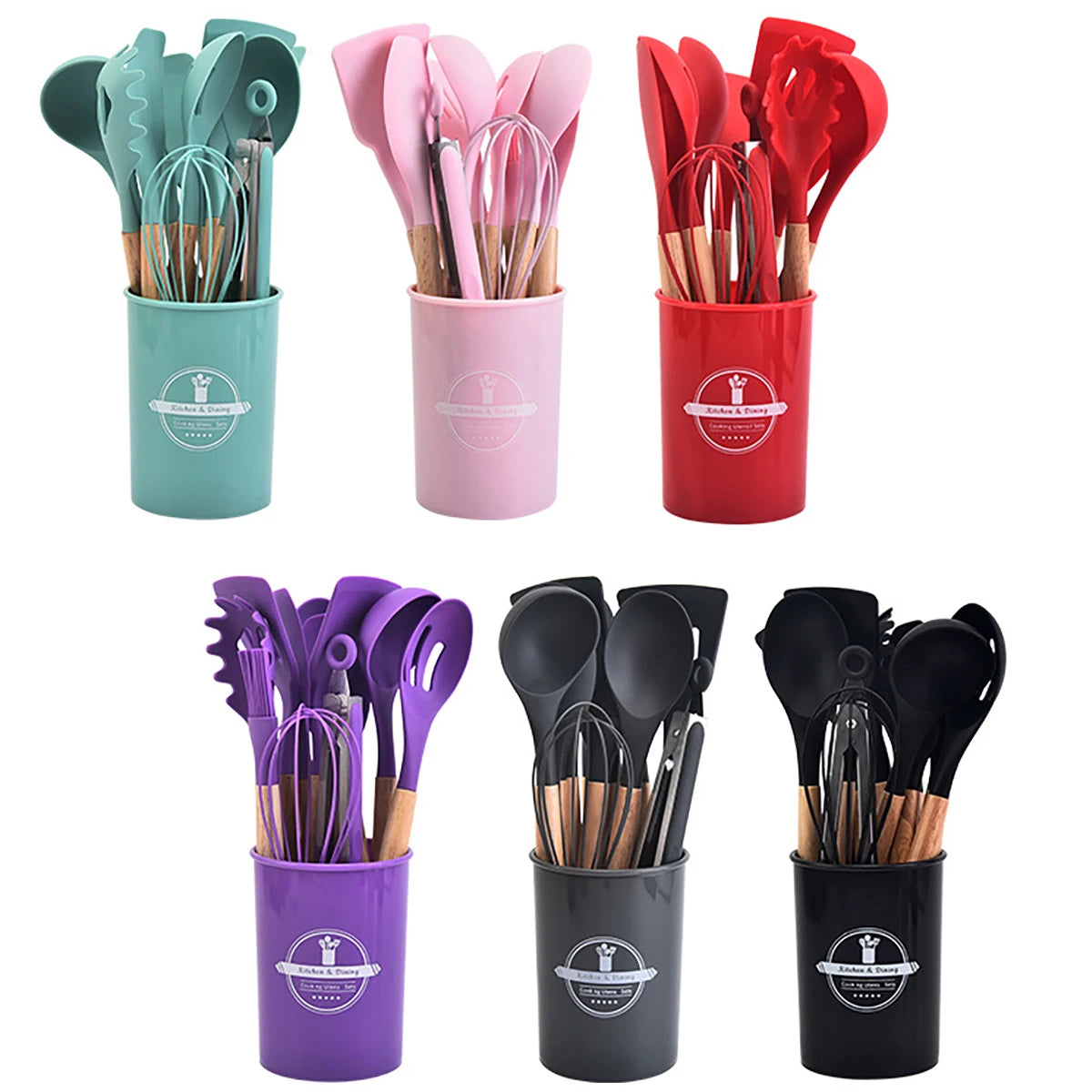 12pcs Silicone Cooking Utensils Non-Stick Cookware Black Cuisine