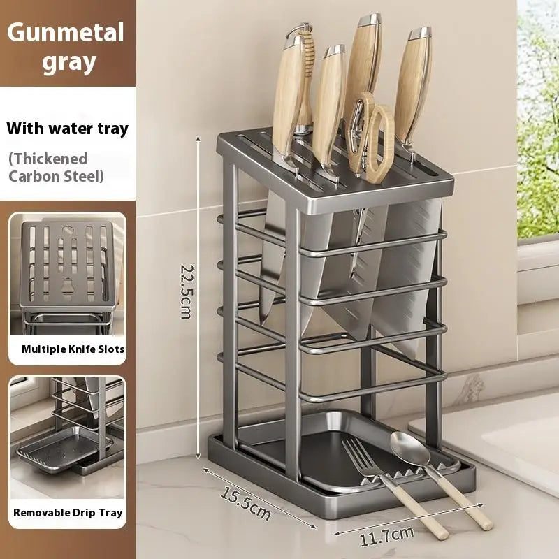 Countertop Knife Holder Drain Tray Storage Rack Organizer