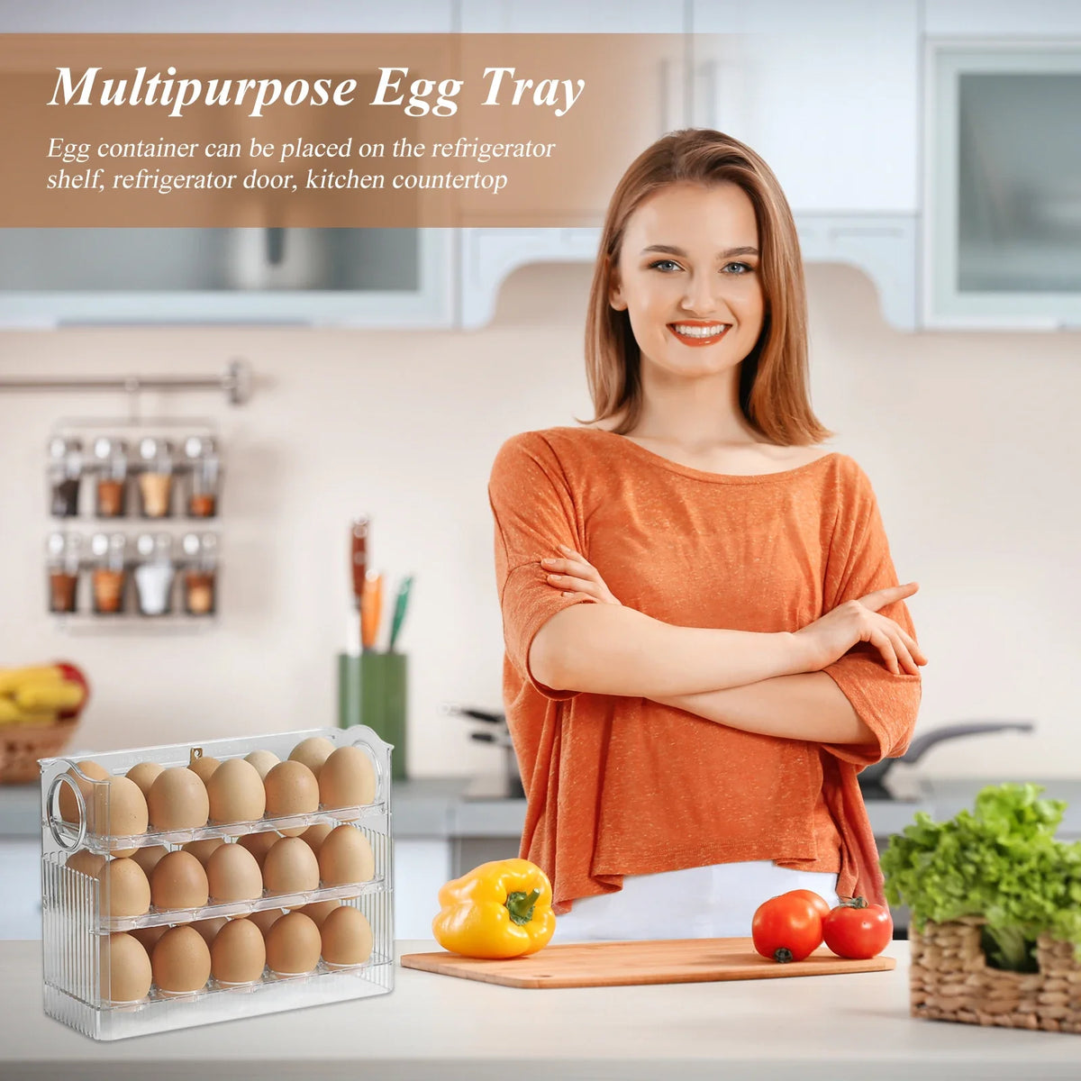 1pcs High-Capacity Multilayer Egg Storage Box Refrigerator Side
