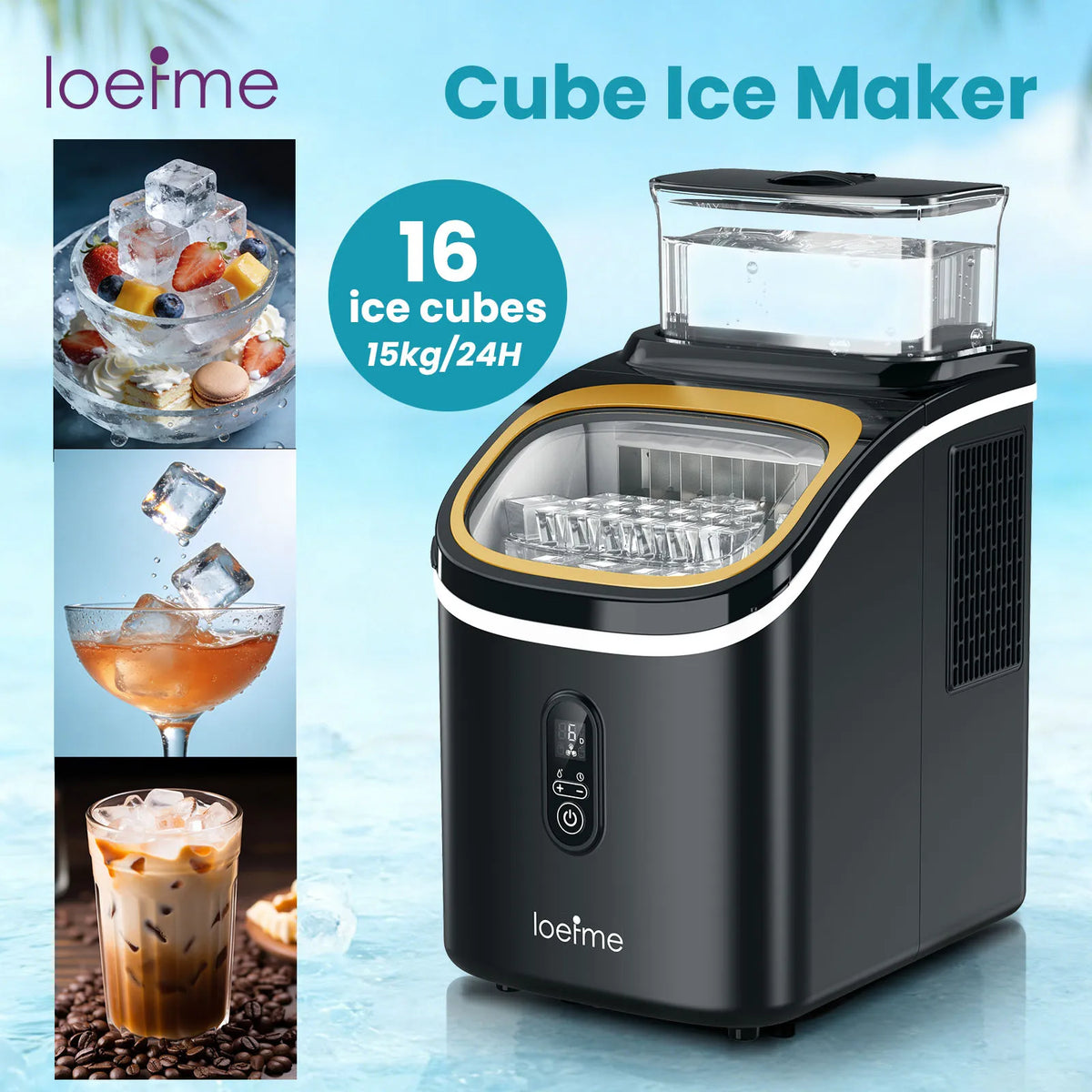 Loefme Ice Maker Machine 15kg/24h 6-13 Mins Quick