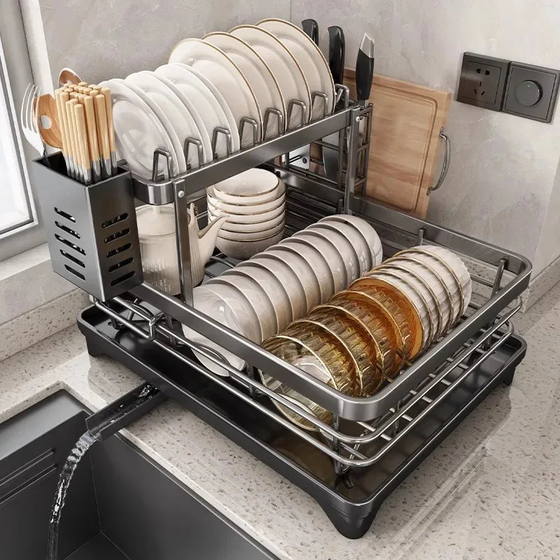 Adjustable Over-Sink Dish Rack Stainless Steel Drain Board