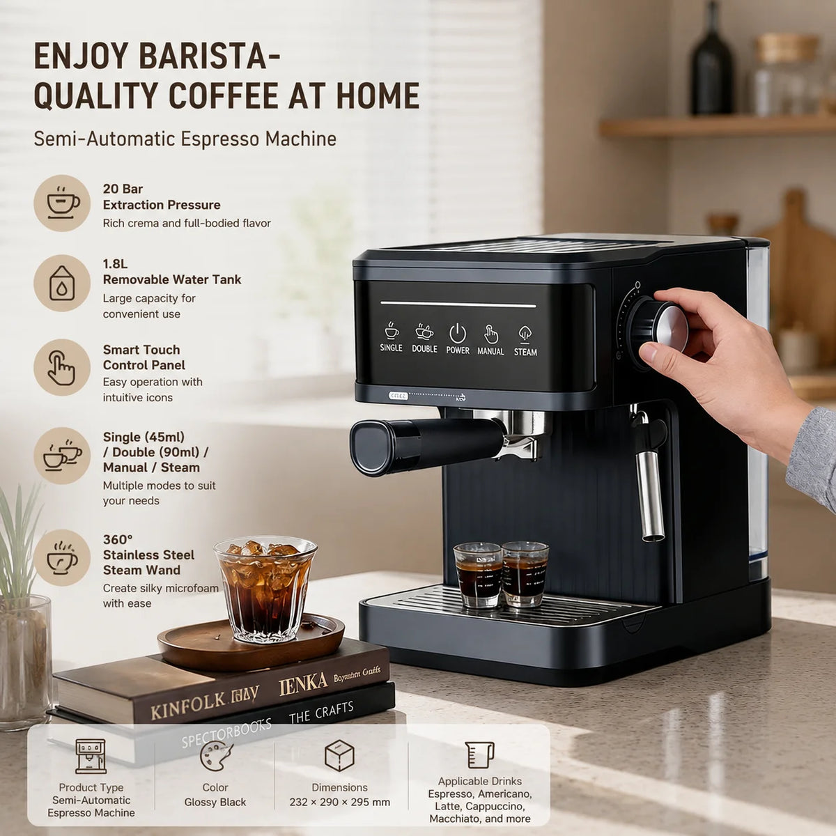 20 Bar Espresso Machine Smart Touchscreen 360 Steam