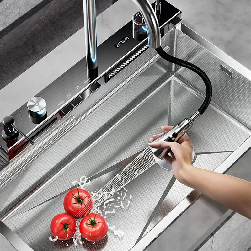 Silver Smart Sink Digital Display Waterfall Faucet Stainless
