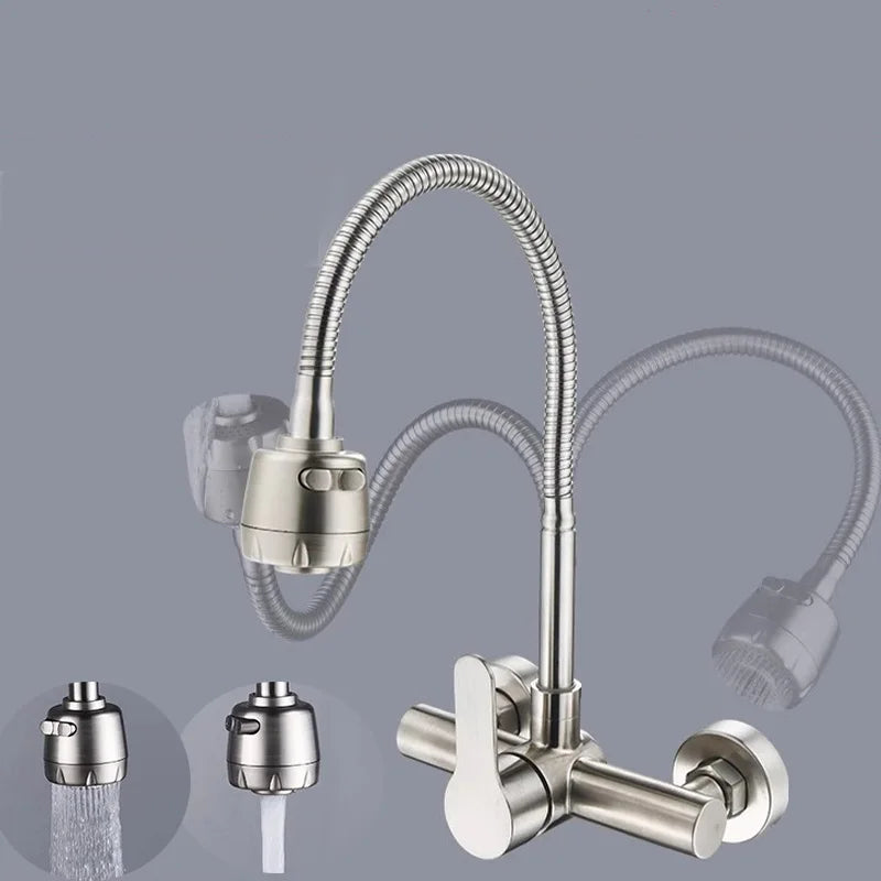 Wall Mount Sink Faucet 304 Stainless Steel Modes