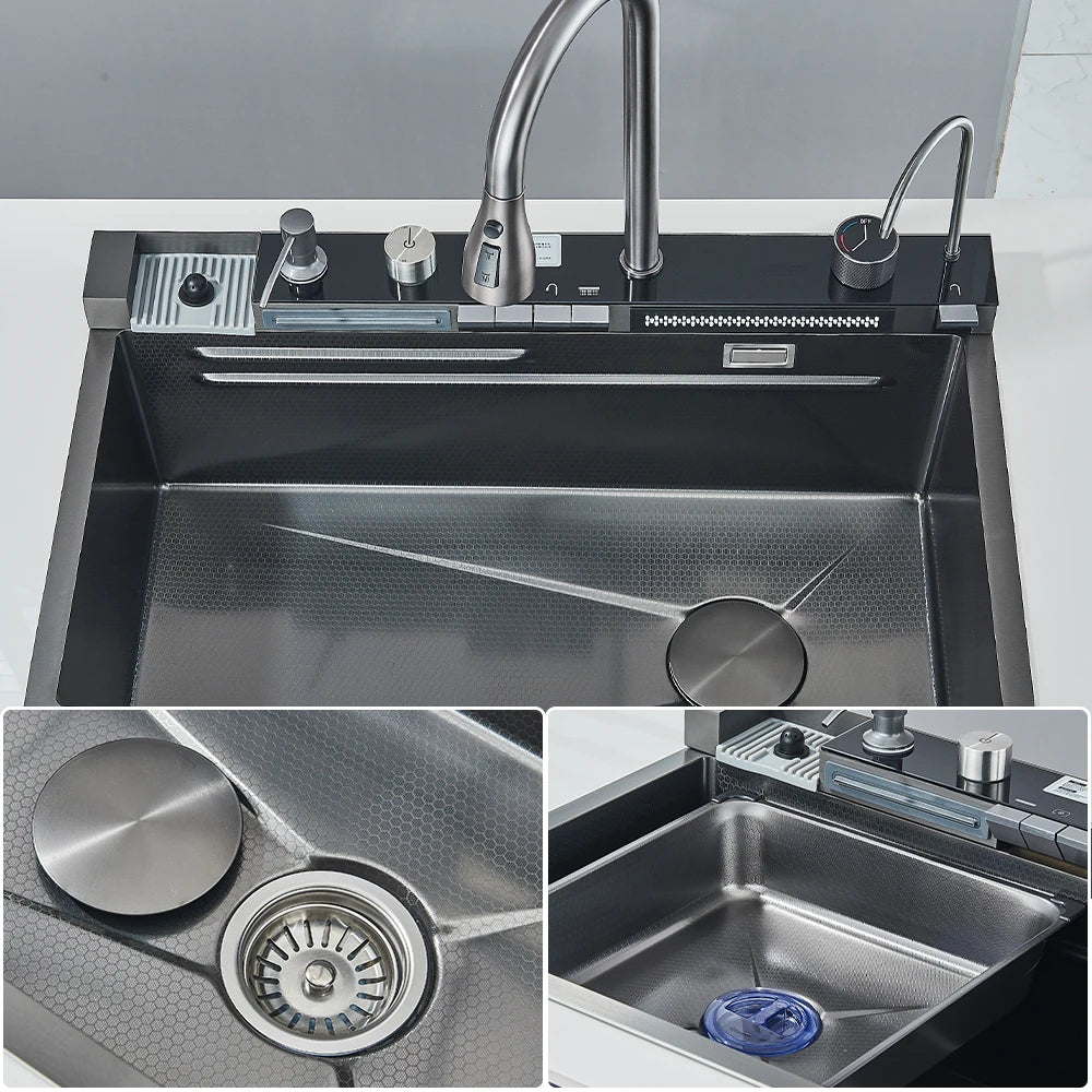 304 Stainless Steel Waterfall Sink Digital Display Large