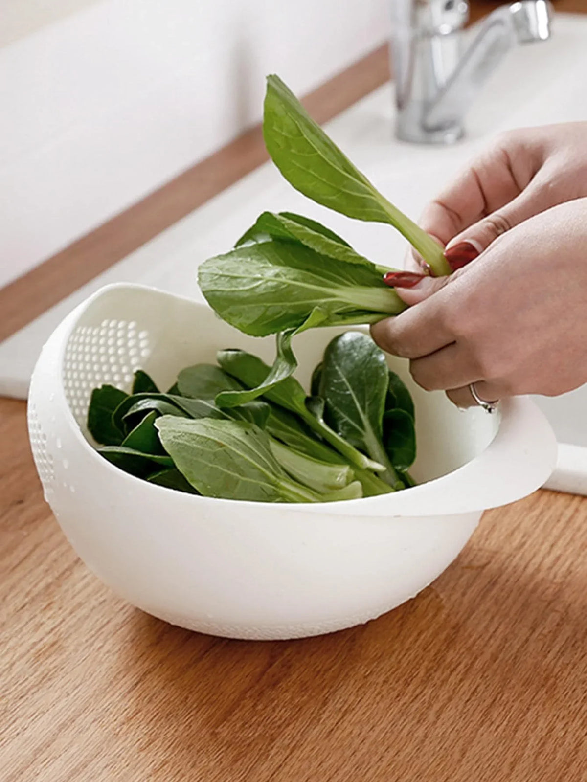 1pc-Silicone Colander Rice Bowl Drain Basket Fruit Bowl