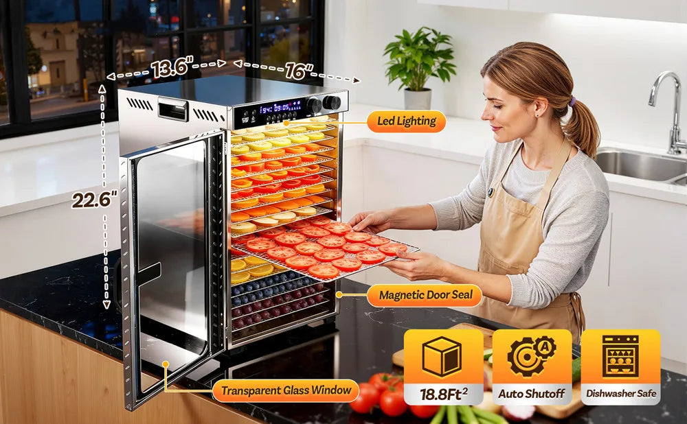 48h Timer Food Dehydrator Machine 18-Tray Large Capacity