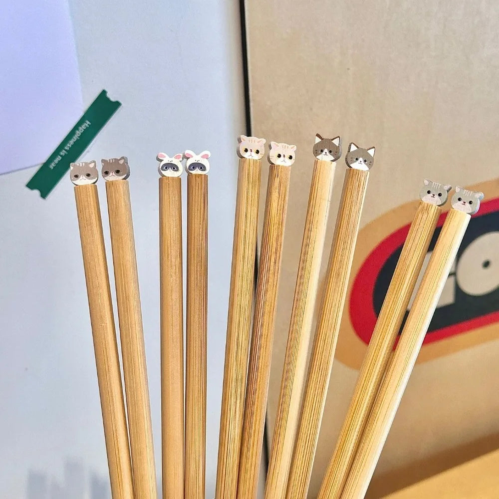 Cute Dog Cat Long Chopstick Animal Wooden Noodle