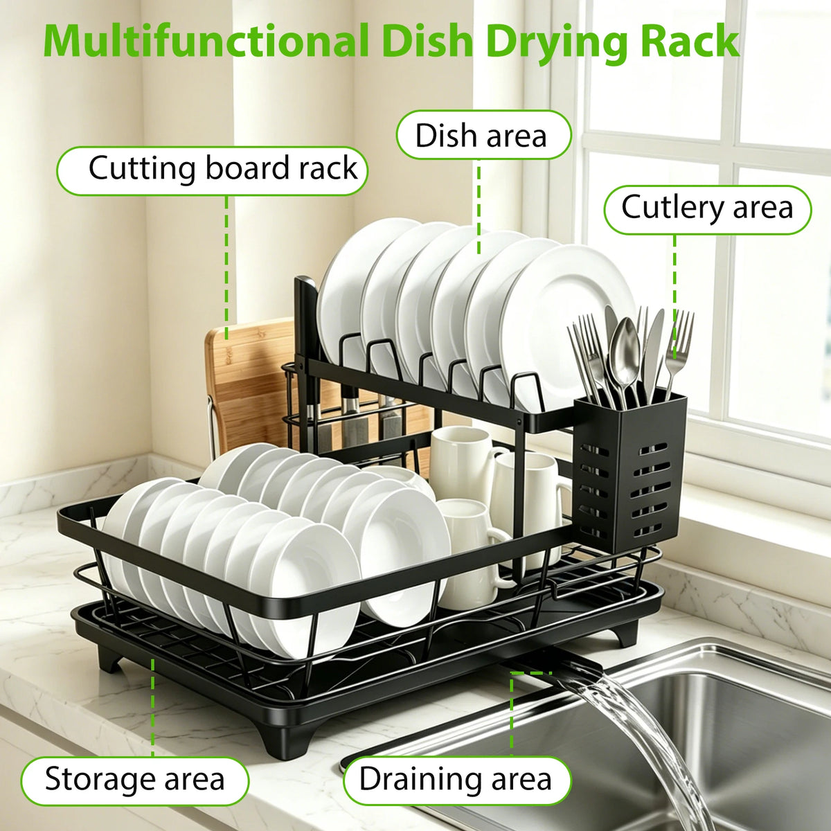 Countertop Dish Drying Rack Adjustable Plate Organizer Drainboard